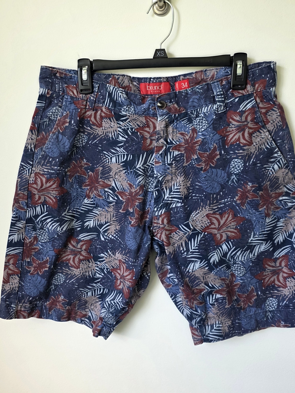 Bruno Milano Men's Tropical Floral Print Shorts Size 34 Cotton Vacation Beach